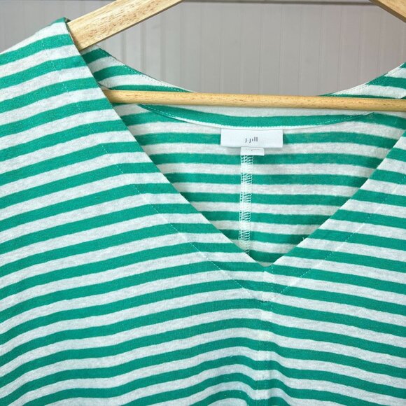 J. Jill Women's Green White Stripe Linen Blend V-Neck Relaxed Fit Tee Top Large - Picture 4 of 10